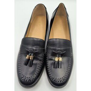 Talbots Womens Black Leather Laura Tassel Loafers Size 9.5M Flats Loafers Work
